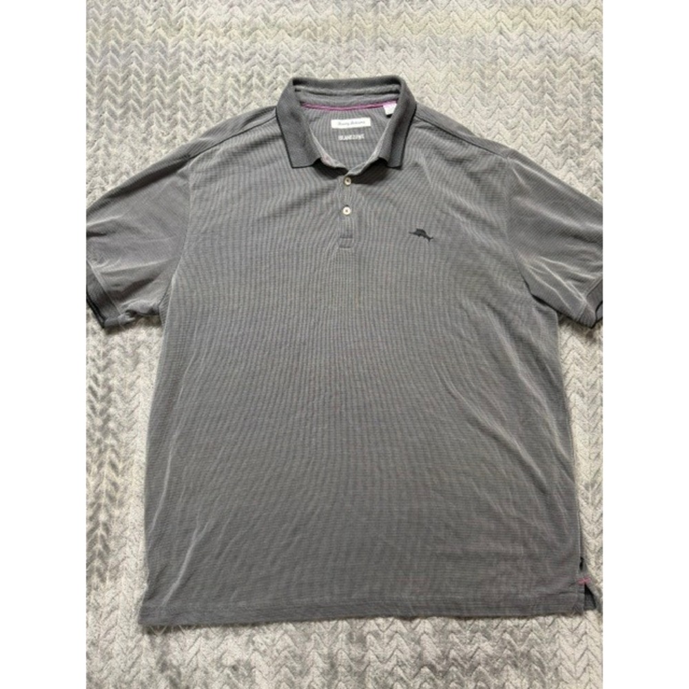 Tommy Bahama IslandZone Mens XXL Gray Micro Stripe Short Sleeve Polo Shirt